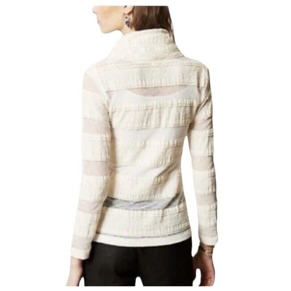 TINY Lace Sheer Panel Top Size XL Cream Layering Whimsigoth Cowl Neck Stretch - Picture 3 of 11